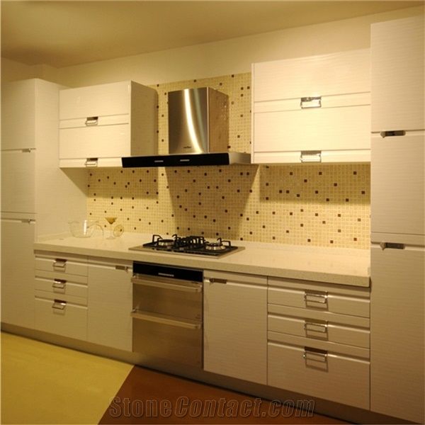 Luxury Interior Design Of China Pure White Artificial Quartz Stone Countertops Surfaces Materials Supplier at Competitive Pricing Standard Slab Size 118*55 and 126*63 More Durable Than Granite Thickne