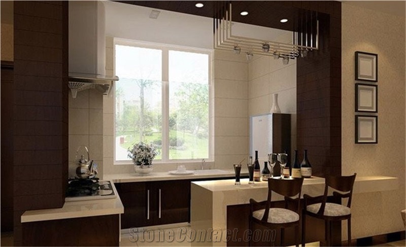 Pure White Cut to Size Quartz Stone Solid Surface Countertop with Bright Surface Non-Porous Standard Sizes 126 *63 and 118 *55 with Competitive Price and Quality More Durable Than Granite
