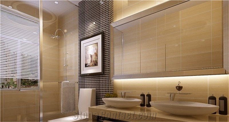 Quartz Stone Countertop Beige Color Of Marble Imitation with Bright Solid Surface