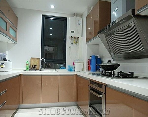 Quartz Stone Countertops Pure White with Thickness 15/20/25/30mm More Durable Than Granite for Multifamily/Hospitality Projects Like Countertop with Safety Guaranty,Anti Corruption,Anti Fading,Scratch