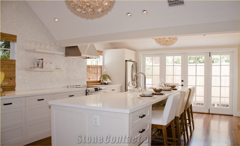 Supply High Quality Pure White Quartz Stone Solid Surface and Countertop with Bright Surface Non-Porous Standard Sizes 108*26 Inch at Cheap Price More Durable Than Granite