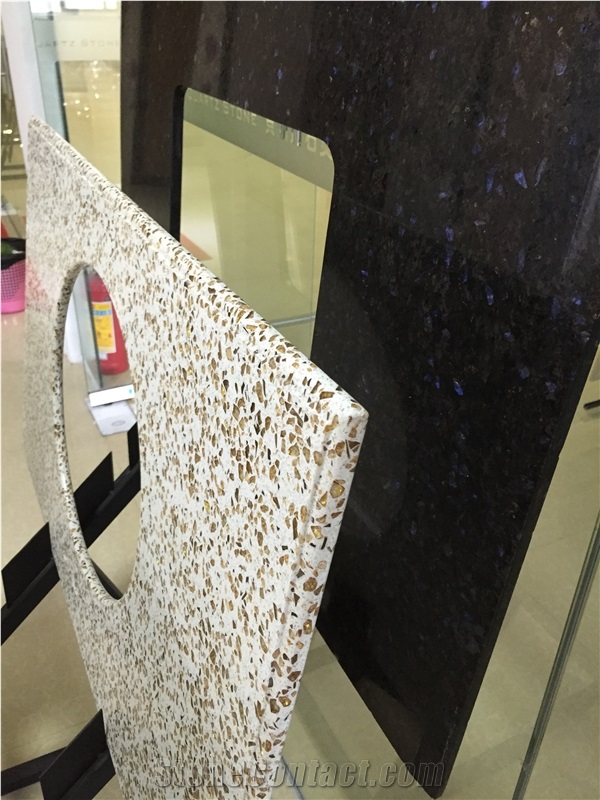 White Golden Series Engineered Quartz Stone Bath Top Slab&Tile in Standard Size 3000*1400mm and 3200*1600mm with Thickness 12/15/20/25/30mm More Durable Than Granite
