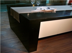 Wholesale Higher Standard Quality Black Quartz Stone Solid Surface and Countertop with Bright Surface Non-Porous Standard Sizes 108*26 Inch at Cheap Price More Durable Than Granite