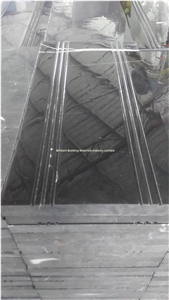 Hunan Ink Black Marble Step with Anti-Slip Lines, Black Marble Stair