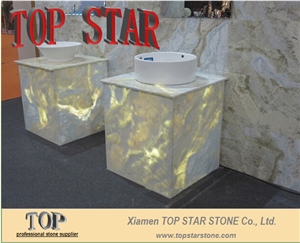 Backlit Blue Onyx Bathroom Tile