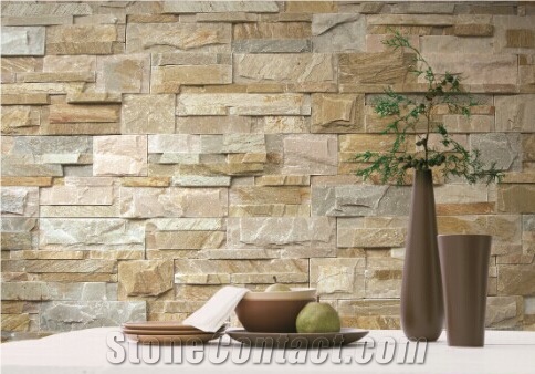 Ledge Stone Wall Cladding, Beige Quartzite for Cultured Stone