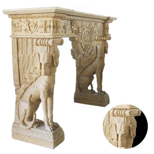 Sunny Beige Light Yellow Marble Carved Fireplace