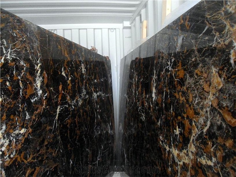 Black Marble with Golden and White, R Goldano Marble Tiles & Slabs