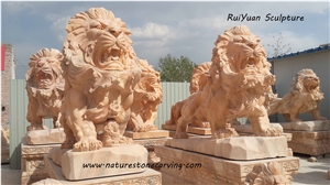 Lion Sculpture Statue, Kerman Pink Marble Statues