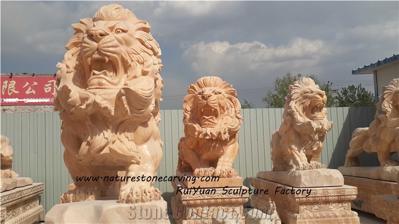 Lion Sculpture Statue, Kerman Pink Marble Statues