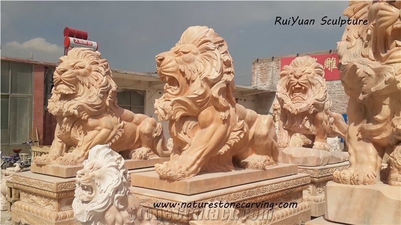 Lion Sculpture Statue, Kerman Pink Marble Statues