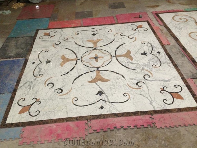 China Square Multicolor Marble Water Jet Medallion