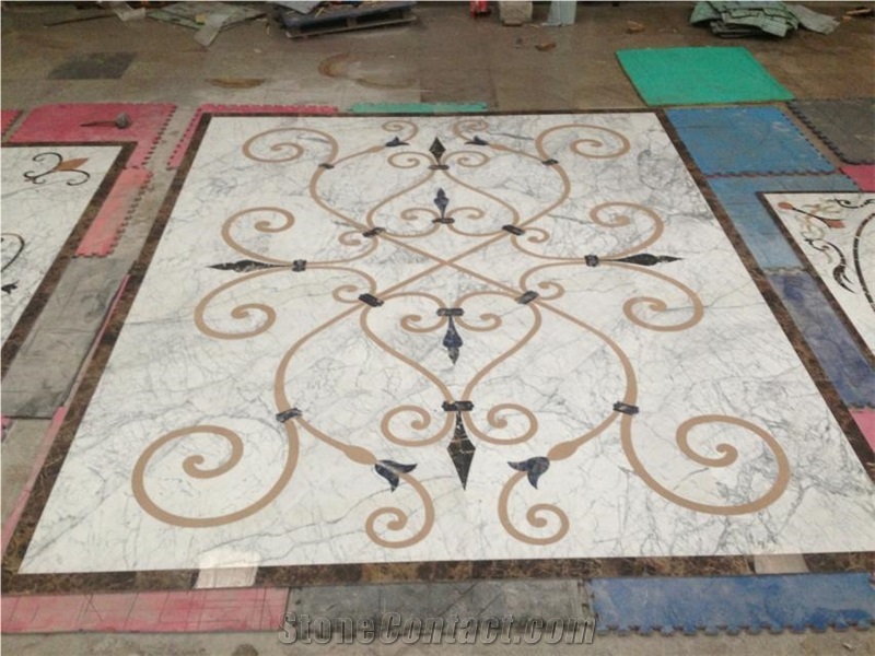 China Square Multicolor Marble Water Jet Medallion