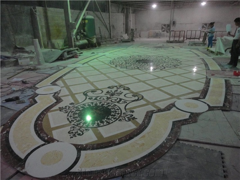 Multicolor Marble Water Jet Roud Square Medallion