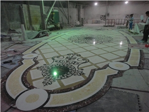 Multicolor Marble Water Jet Roud Square Medallion