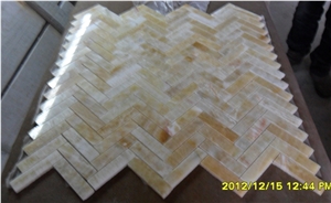 Hot Honey Onyx Polished Wall Herringbone Mosaic Tiles, Yellow Onyx Mosaic