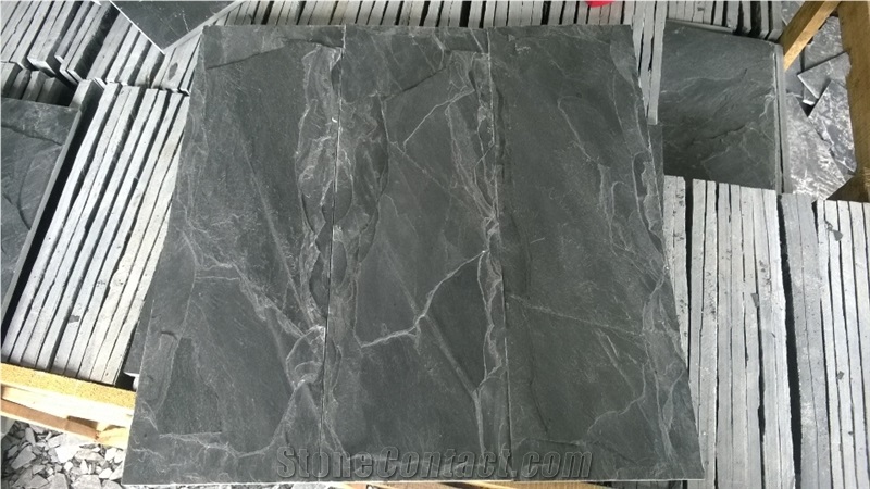 Natural Pure Black Mushroom Slate Hot Selling Slabs & Tiles, China Black Slate