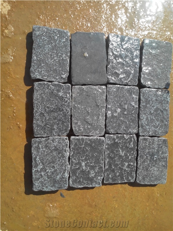 Limestone Black Tumbled Cube Stone & Pavers, Black India Limestone Cobble