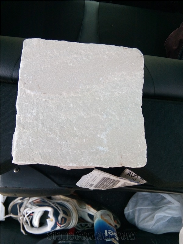 Sandstone Cobbles Kandla White, White India Sandstone Cube Stone & Pavers