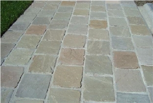 Multi Color Autumn Brown Sandstone Cobbles, Brown India Sandtone Cube Stones & Pavers