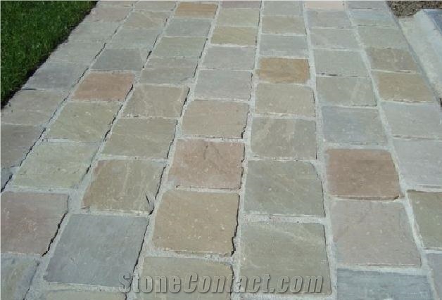 Multi Color Autumn Brown Sandstone Cobbles, Brown India Sandtone Cube Stones & Pavers