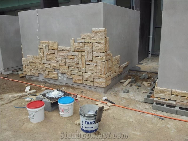 Maroota Sandstone Rustic Cladding to an Exterior Wall, Yellow Sandstone for Building & Walling