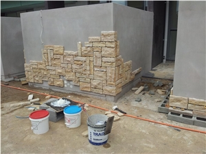 Maroota Sandstone Rustic Cladding to an Exterior Wall, Yellow Sandstone for Building & Walling