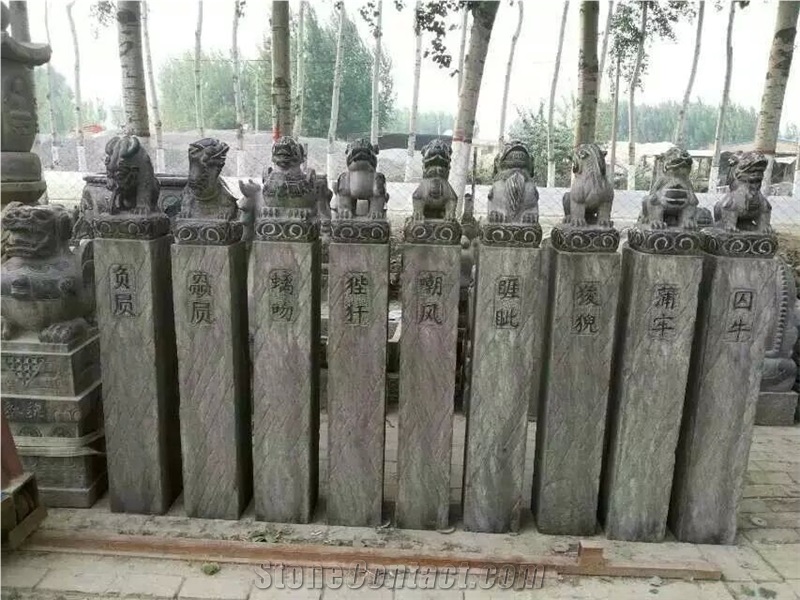 Antique Handstone Carving Columns Pillars, Historical Stone Carving