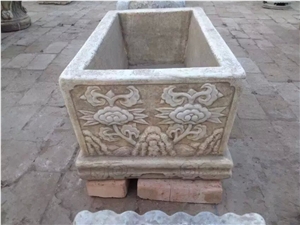 Antique Stone Carving Old Planter Fish Pool Flower Pot, Hostorical Carving Stone