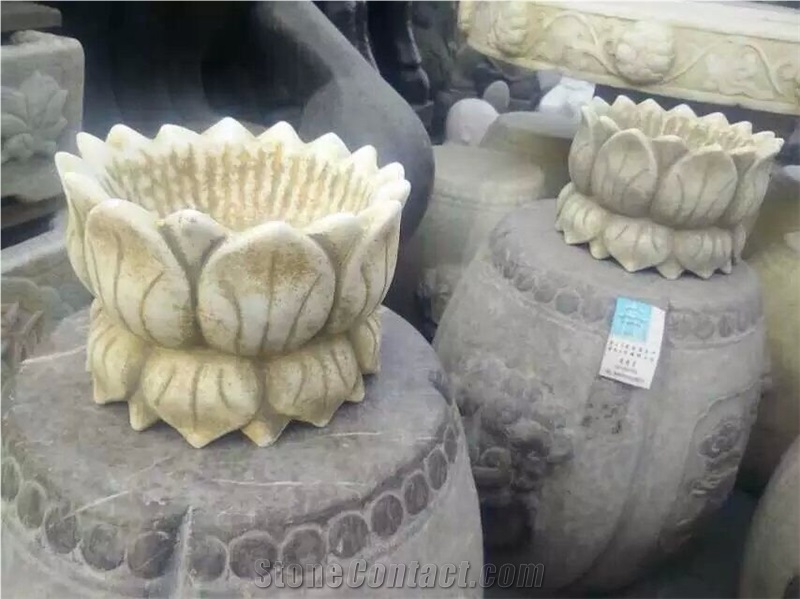 Antique Stone Carving Old Planter Fish Pool Flower Pot, Hostorical Carving Stone