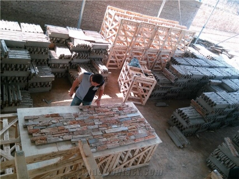 Brown Rusty Slate Cement Paste Culture Stone Stacked Stone Cheap Wall Cladding