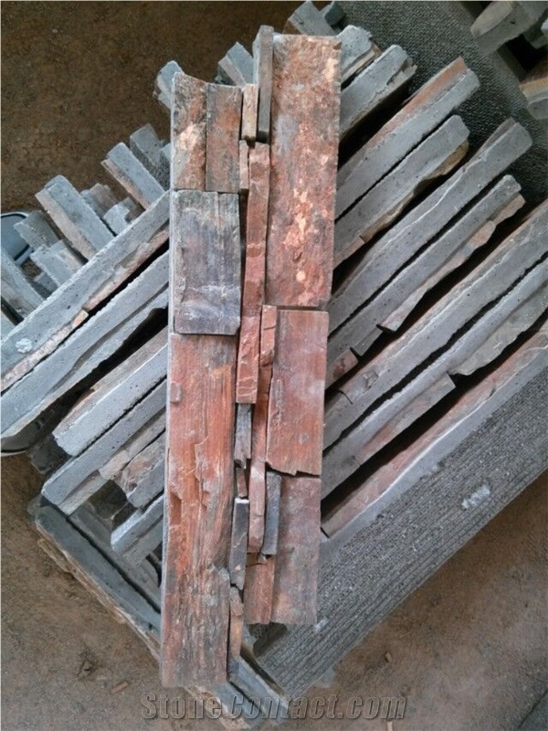 Brown Rusty Slate Cement Paste Culture Stone Stacked Stone Cheap Wall Cladding