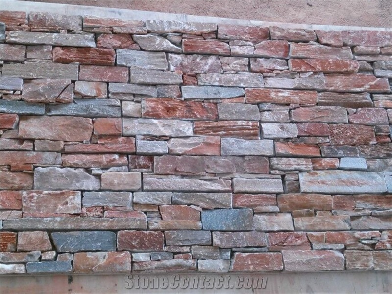 Brown Rusty Slate Cement Paste Culture Stone Stacked Stone Cheap Wall Cladding