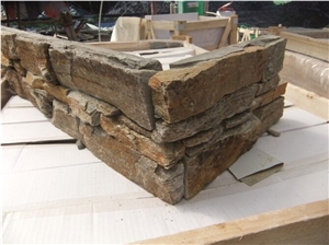 Culture Slate Corner Stone Ledge Stone Corner Stacked Stone, Rusty Yellow Brown Slate Corner Stone