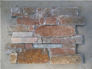 P014 Yellow Slate Rock Face Culture Stone Stacked Stone Cheap Wall Cladding