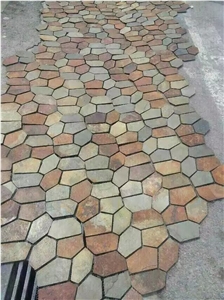 Yellow Rusty Slate Crazy Paving for Garden Path Wall, Rusty Yellow Brown Slate Flagstone