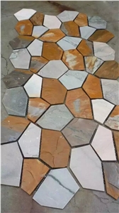 Yellow Rusty Slate Crazy Paving for Garden Path Wall, Rusty Yellow Brown Slate Flagstone