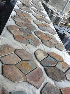 Yellow Rusty Slate Crazy Paving for Garden Path Wall, Rusty Yellow Brown Slate Flagstone