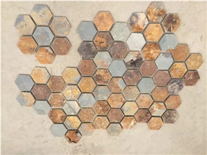 Yellow Rusty Slate Crazy Paving for Garden Path Wall, Rusty Yellow Brown Slate Flagstone