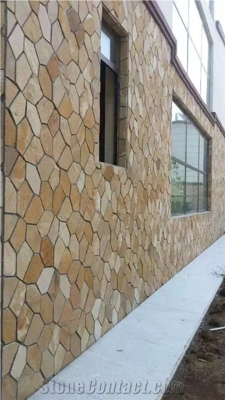 Yellow Rusty Slate Crazy Paving for Garden Path Wall, Rusty Yellow Brown Slate Flagstone