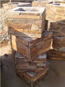 Yellow Slate Culture Stone Pasting Flower Pot Planter Gate Column, Brown Slate Cultured Stone