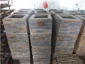 Yellow Slate Culture Stone Pasting Flower Pot Planter Gate Column, Brown Slate Cultured Stone