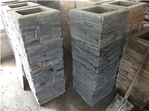 Yellow Slate Culture Stone Pasting Flower Pot Planter Gate Column, Brown Slate Cultured Stone
