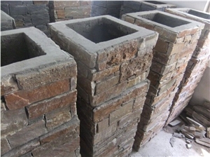 Yellow Slate Culture Stone Pasting Flower Pot Planter Gate Column, Brown Slate Cultured Stone
