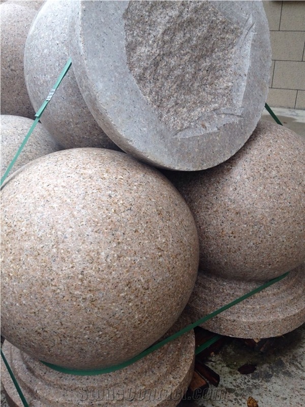 G682 Granite Parking Stone Garden Granite Stone Ball,G682 Rusty Yellow Stone Ball Parking Granite Roadblock,G682 Sunset Gold Granite Ball Parking Obstacle