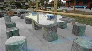 Huaan Jade Stone Onyx Garden Table Set,Green Granite Garden Table and Chairs,Chinese Granite Garden Table and Bench,Ourdoor Table Set