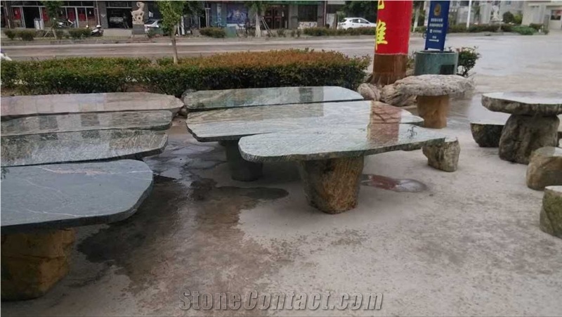 Huaan Jade Stone Onyx Garden Table Set,Green Granite Garden Table and Chairs,Chinese Granite Garden Table and Bench,Ourdoor Table Set