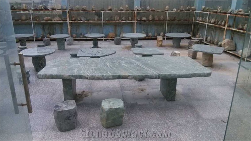 Huaan Jade Stone Onyx Garden Table Set,Green Granite Garden Table and Chairs,Chinese Granite Garden Table and Bench,Ourdoor Table Set