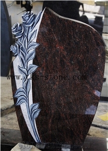 Aurora Polished Flower Carving Monument & Tombstone,Brown Granite Western Style Tombstones