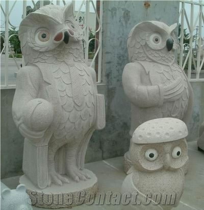 Beige Granite Statues,Owl Sculptures&Statues, Animal Sculptures,Owl Caving,Garden Sculptures,Statues